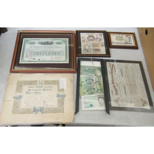 174 - Printed ephemera and collectables: to include share certificates, banknotes, cigarette cards, brochu... 