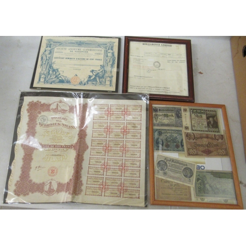 174 - Printed ephemera and collectables: to include share certificates, banknotes, cigarette cards, brochu... 