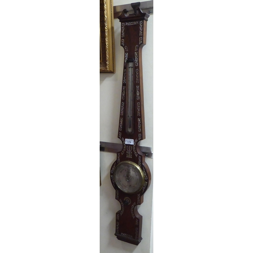 179 - A William IV inlaid mother-of-pearl rosewood cased barometer with a thermometer and silvered dial  i... 