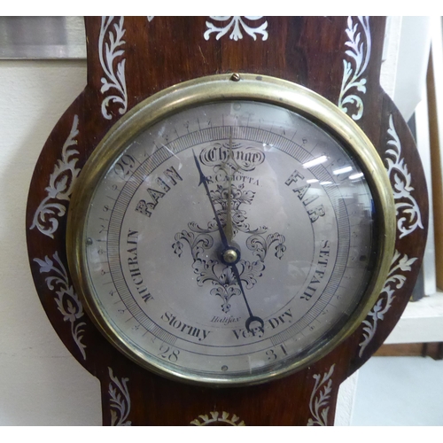 179 - A William IV inlaid mother-of-pearl rosewood cased barometer with a thermometer and silvered dial  i... 