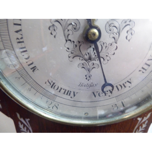 179 - A William IV inlaid mother-of-pearl rosewood cased barometer with a thermometer and silvered dial  i... 