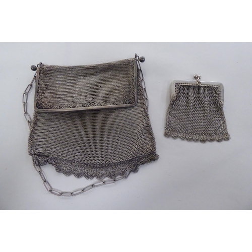 193 - A mixed lot: to include four various chainmail and similar ladies purses; and a 19thC moulded horn s... 