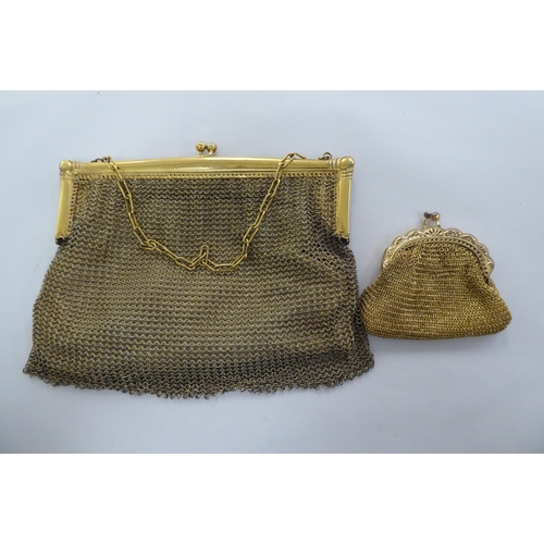 193 - A mixed lot: to include four various chainmail and similar ladies purses; and a 19thC moulded horn s... 