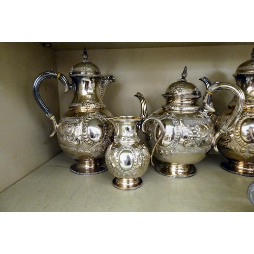 195 - Silver plate and other metalware: to include a five piece tea/coffee set; and assorted condiments se... 