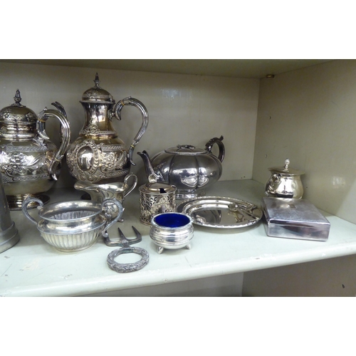 195 - Silver plate and other metalware: to include a five piece tea/coffee set; and assorted condiments se... 