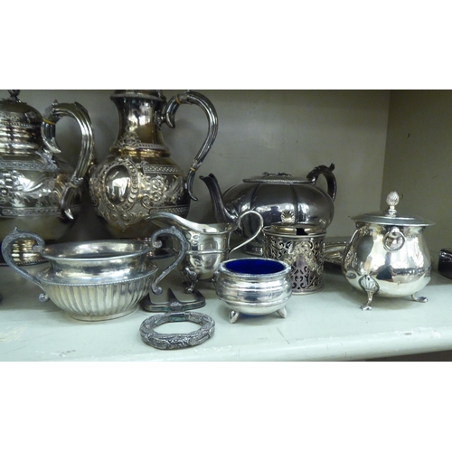 195 - Silver plate and other metalware: to include a five piece tea/coffee set; and assorted condiments se... 