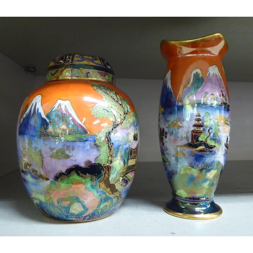 201 - Carlton Ware lustre china, decorated in Japanese taste, viz. a vase  6