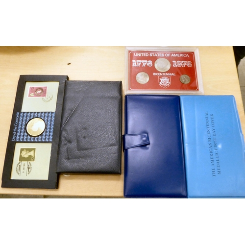 213 - Proof coin sets: to include a 1976 silver plaque  boxed 