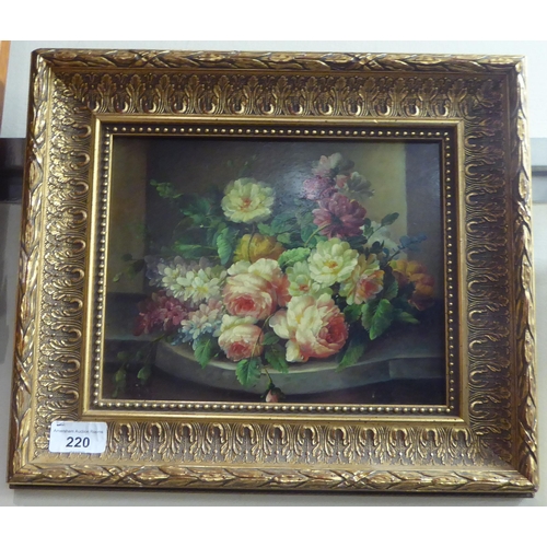 220 - 20thC School - a still life study, flowers  oil on panel  7.5