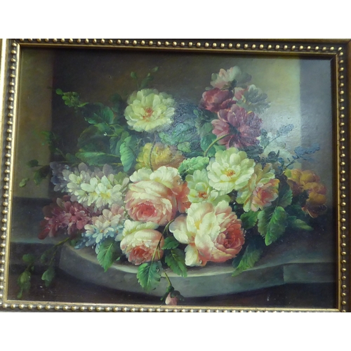 220 - 20thC School - a still life study, flowers  oil on panel  7.5