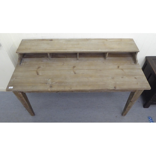 221 - A modern Loaf lime washed elm, home office work table with a low compartmented superstructure, raise... 