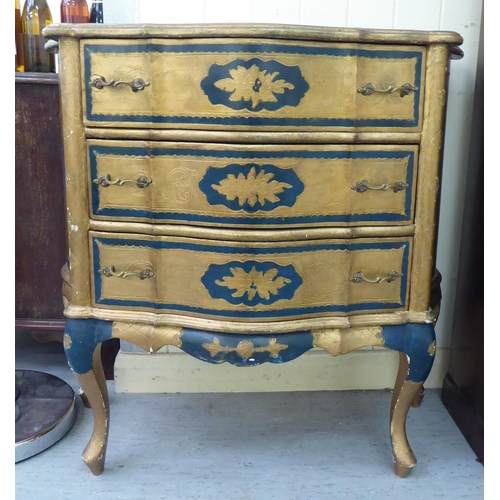 227 - A modern Italianate, painted and gilded chest of three drawers, raised on cabriole legs  29