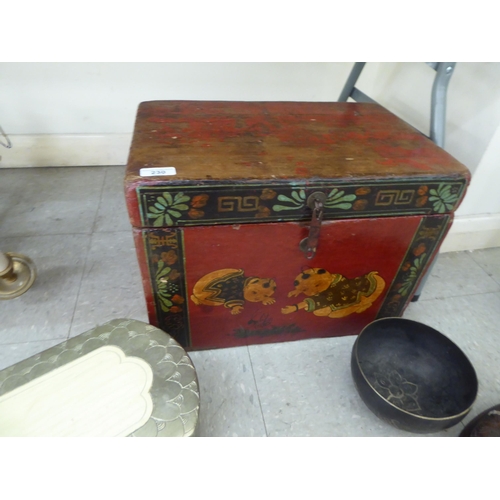 230 - A mixed lot: to include a modern Chinese painted pine box, decorated with figures  13