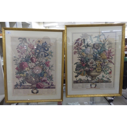 247 - Two modern replicas of early 18thC coloured prints, viz. 'Summer' and 'Autumn'  16