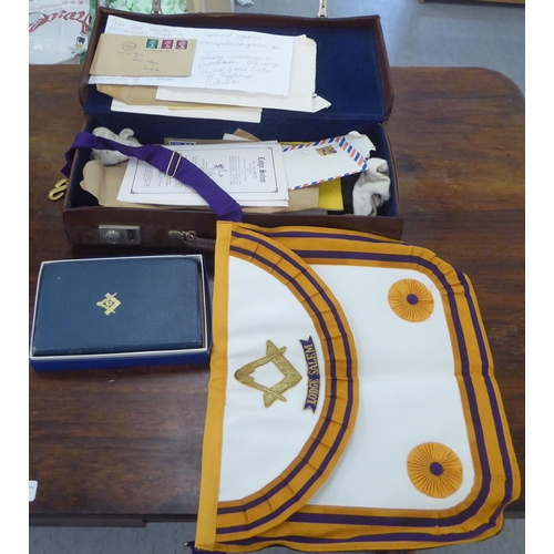 27 - Masonic regalia and ephemera: to include a 1978 issue Bible; an apron; and handwritten documents&nbs... 