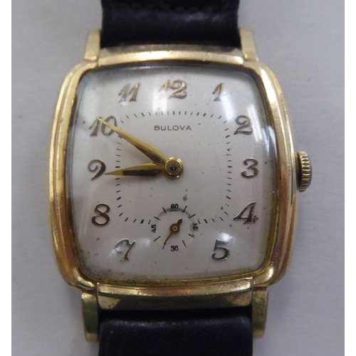 271 - A Bulova gold plated stainless steel cased wristwatch, faced by an Arabic dial with subsidiary secon... 