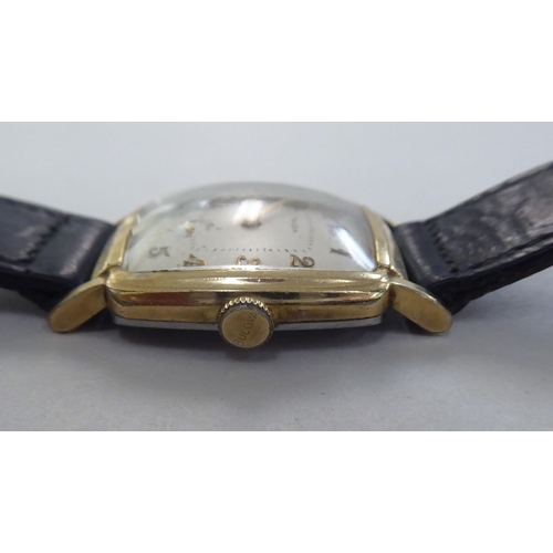 271 - A Bulova gold plated stainless steel cased wristwatch, faced by an Arabic dial with subsidiary secon... 