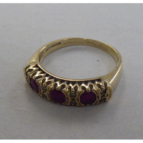 274 - A 9ct gold ring, set with alternating diamonds and rubies