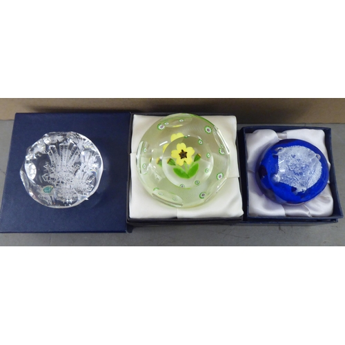 40 - Glass paperweights: to include examples by Cathiness and Webb  some boxed 