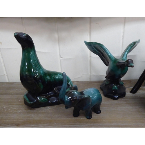 42 - Ten BMP and similar Canadian streaky glazed pottery animal ornaments: to include a swan  6