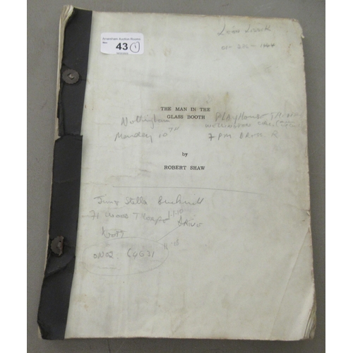 43 - A circa 1979 theatre script for 'The Man in the Glass Booth' by Robert Shaw with handwritten pencil ... 