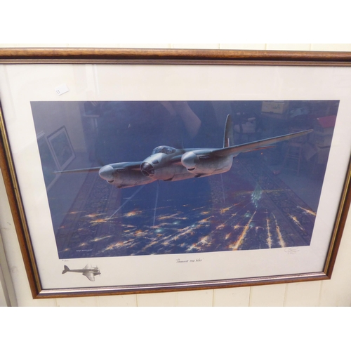 51 - Five aviation themed coloured prints, some bearing pencil signatures  mixed sizes  all framed