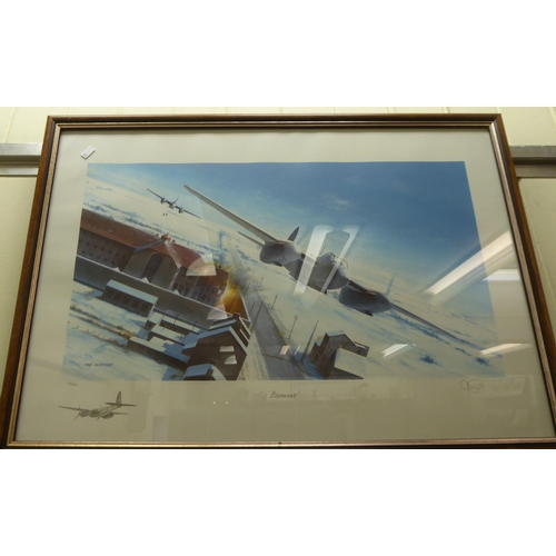 51 - Five aviation themed coloured prints, some bearing pencil signatures  mixed sizes  all framed