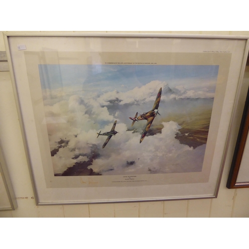 51 - Five aviation themed coloured prints, some bearing pencil signatures  mixed sizes  all framed