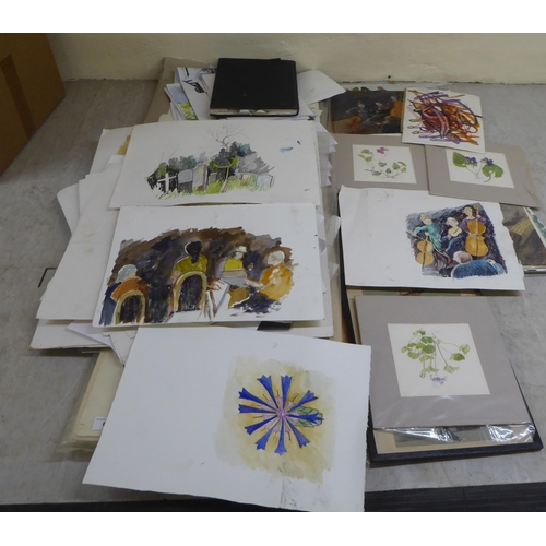 60 - An uncollated folio of finished and unfinished works, still life and portraits  mixed media&nbs... 