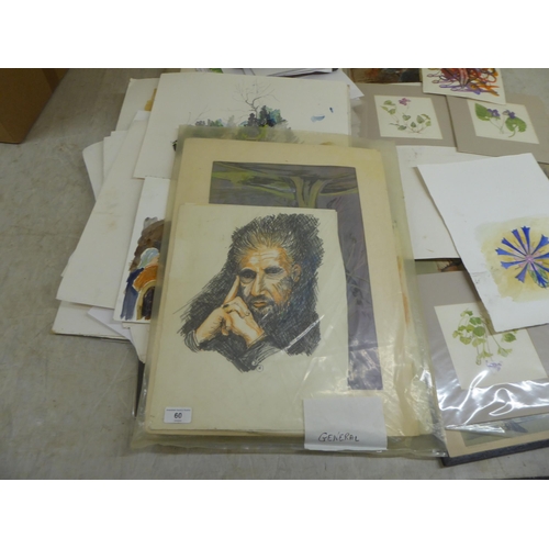 60 - An uncollated folio of finished and unfinished works, still life and portraits  mixed media&nbs... 