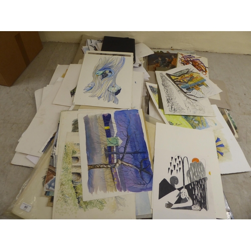 60 - An uncollated folio of finished and unfinished works, still life and portraits  mixed media&nbs... 