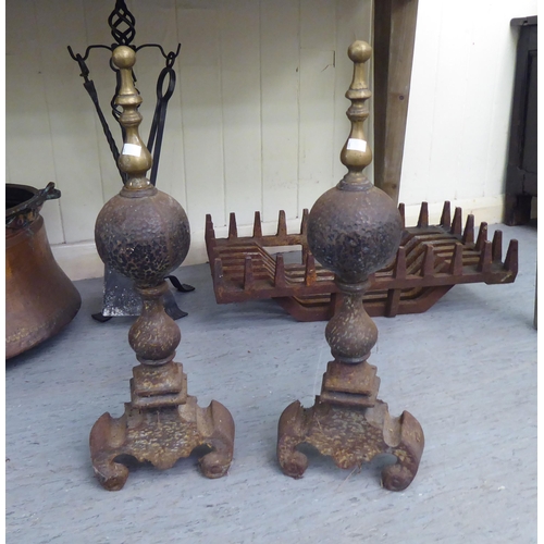 6 - Hearth related items: to include a late Victorian cast iron fire basket; and a matching pair of and ... 