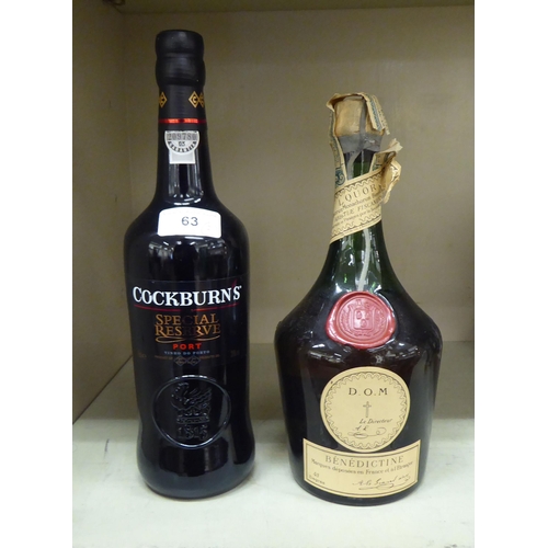 63 - A bottle of Cockburns Special Reserve Port; and a bottle of D.O.M Benedictine