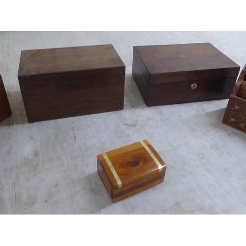 66 - Six 19th/20thC wooden collectables: to include a brass inlaid hardwood desk top organiser  7