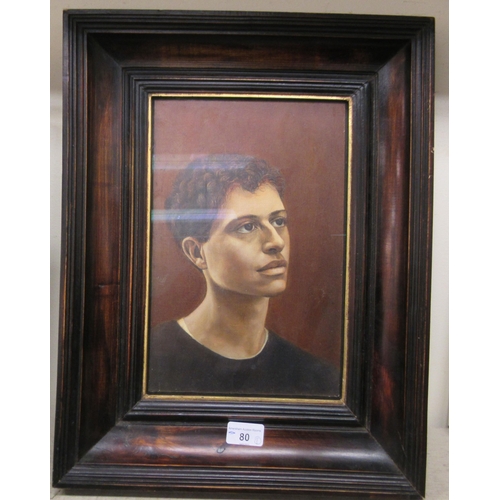 80 - Sarah Spencer - 'Portrait of Chris'  oil on board  bears a label verso  12.5