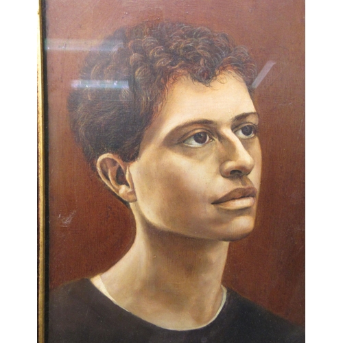 80 - Sarah Spencer - 'Portrait of Chris'  oil on board  bears a label verso  12.5