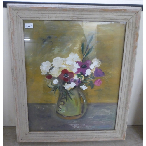 93 - Sally Vaughen  flowers in a vase  oil (behind glass)  bears a signature  19