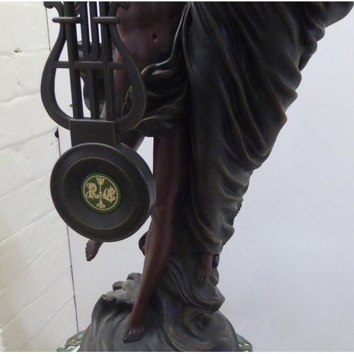 57 - A modern reproduction of a 19thC Continentally inspired timepiece, featuring two classical dancing f... 