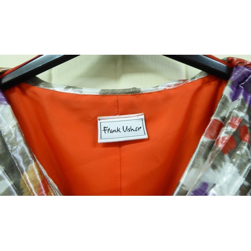 14 - A Frank Usher three-quarter length dress with a pleated skirt in bright colours  UK size 34