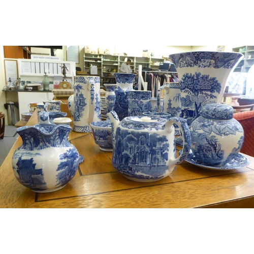 2 - Victorian and later blue and white ceramics: to include a Copeland Spode china, Italian pattern vase... 