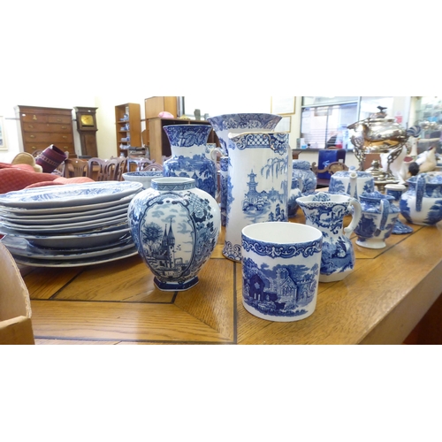 2 - Victorian and later blue and white ceramics: to include a Copeland Spode china, Italian pattern vase... 