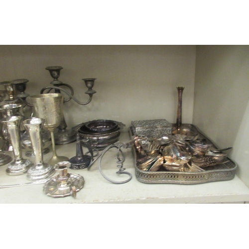 29 - Silver plated tableware and flatware: to include teaware and candelabra&nbsp; 8