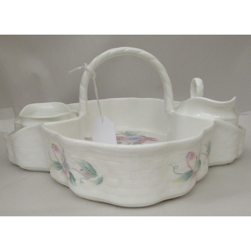 32 - An Aynsley china Little Sweetheart pattern strawberry dish with sugar basin and cream jug