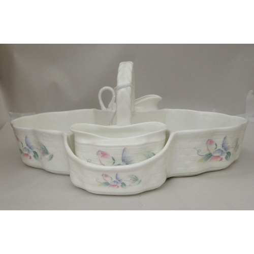 32 - An Aynsley china Little Sweetheart pattern strawberry dish with sugar basin and cream jug