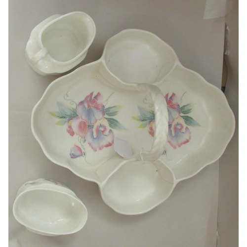32 - An Aynsley china Little Sweetheart pattern strawberry dish with sugar basin and cream jug