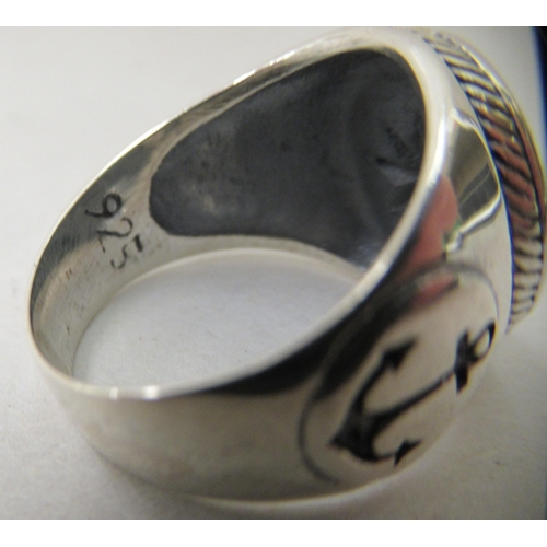 46 - A silver coloured metal nautical style ring  stamped 925