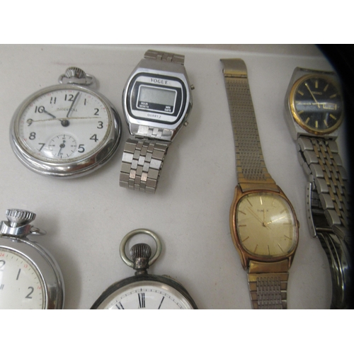 5 - Pocket and wristwatches: to include an early 20thC Continental silver cased pocket watch, faced by a... 