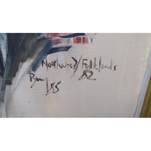 59 - A 1982 portrait, a middle aged man, possibly by Brenda Bury (1932-present) painted in the Fulklands,... 