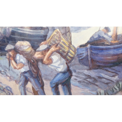60 - Isabel Wrightson - a fishing village shoreline scene&nbsp; watercolour&nbsp; bears a signature &... 
