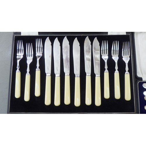 10 - Cutlery and flatware: to include a set of six late Victorian silver plated dessert forks and knives&... 